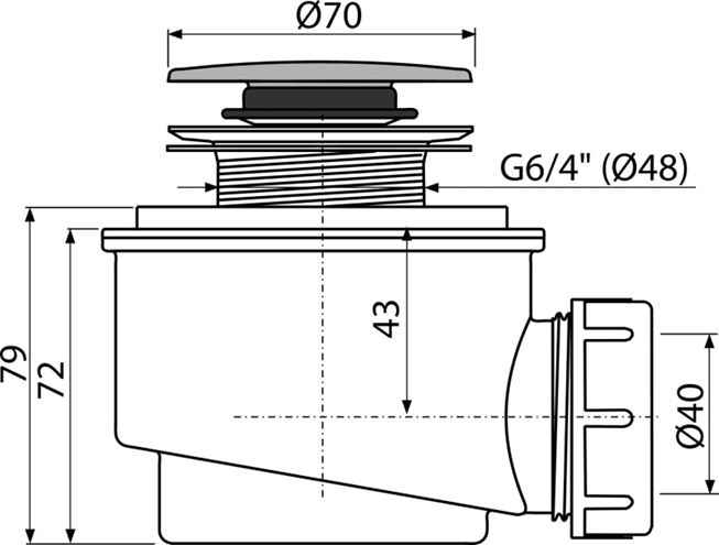 ALCA vaničkový sifón pr. 52 mm, click-clack, chróm A466-50 Technický nákres
