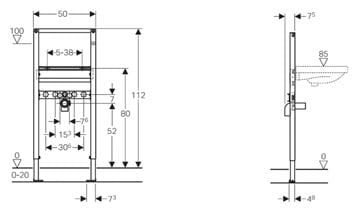 GEBERIT DUOFIX montážny rám pre umývadlo a batériu 112 cm 111.430.00.1 Technický nákres