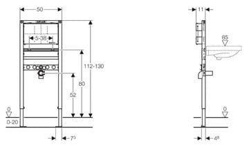 GEBERIT DUOFIX montážny rám pre umývadlo a batériu 112-130 cm 111.493.00.1 Technický nákres