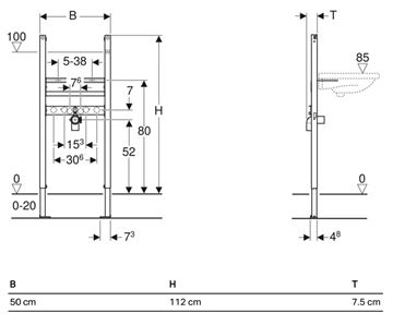 GEBERIT DUOFIX montážny rám pre umývadlo a batériu 112 cm 111.471.00.1 Technický nákres
