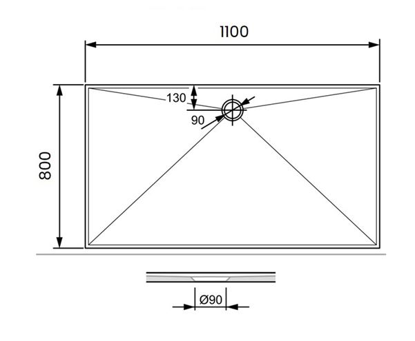 CONCEPT 300 sprchová vanička 110x80 cm, liaty mramor, bez nožičiek PT215013 Technický nákres
