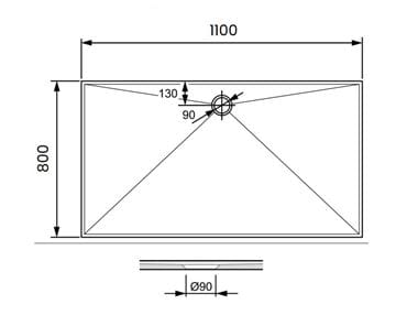 CONCEPT 300 sprchová vanička 110x80 cm, liaty mramor, bez nožičiek PT215013 Technický nákres