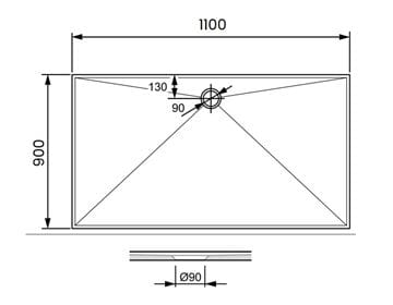 CONCEPT 300 sprchová vanička 110x90 cm, liaty mramor, bez nožičiek PT215023 Technický nákres