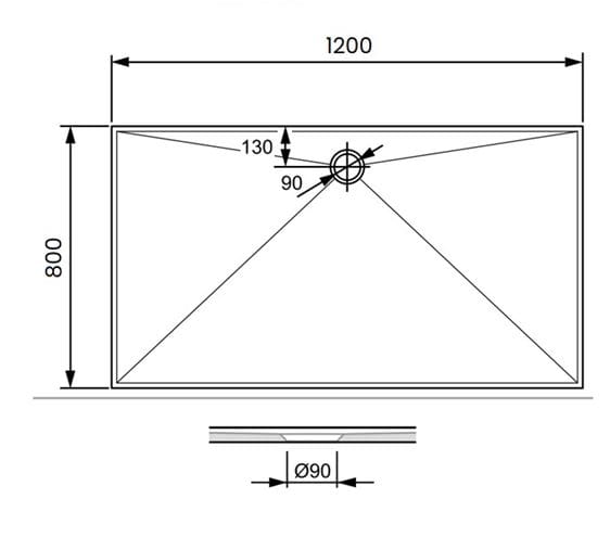 CONCEPT 300 sprchová vanička 120x80 cm, liaty mramor, bez nožičiek PT215014 Technický nákres