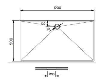 CONCEPT 300 sprchová vanička 120x90 cm, liaty mramor, bez nožičiek PT215024 Technický nákres