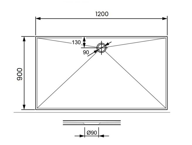 CONCEPT 300 sprchová vanička 120x90 cm, liaty mramor, bez nožičiek PT215024 Technický nákres