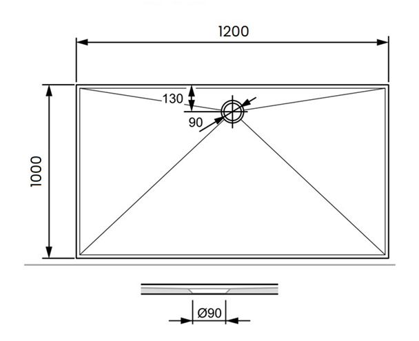 CONCEPT 300 sprchová vanička 120x100 cm, liaty mramor, bez nožičiek PT215034 Technický nákres