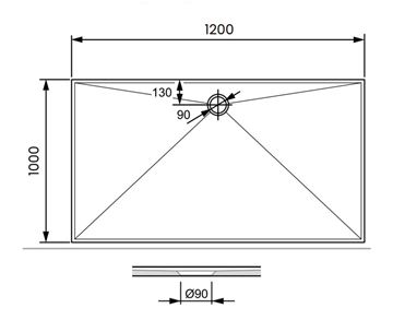 CONCEPT 300 sprchová vanička 120x100 cm, liaty mramor, bez nožičiek PT215034 Technický nákres