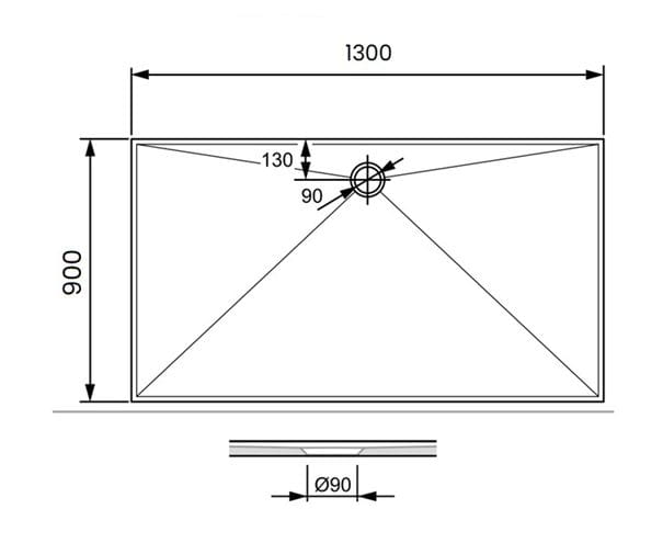 CONCEPT 300 sprchová vanička 130x90 cm, liaty mramor, bez nožičiek PT215025 Technický nákres