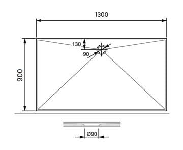 CONCEPT 300 sprchová vanička 130x90 cm, liaty mramor, bez nožičiek PT215025 Technický nákres