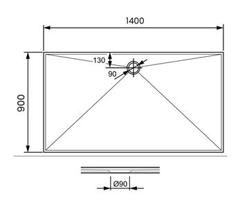 CONCEPT 300 sprchová vanička 140x90 cm, liaty mramor, bez nožičiek PT215120 Technický nákres
