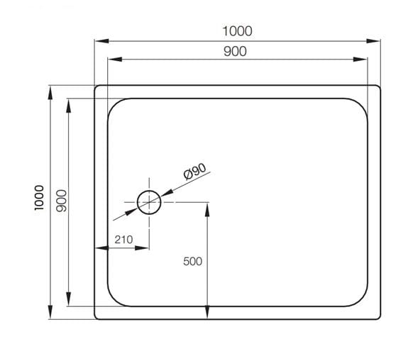 CONCEPT 200 sprchová vanička 100x100 cm, smaltovaná oceľ, bez nožičiek 07CV Technický nákres