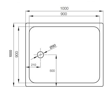 CONCEPT 200 sprchová vanička 100x100 cm, smaltovaná oceľ, bez nožičiek 07CV Technický nákres