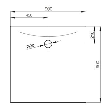 CONCEPT 300 sprchová vanička 90x90 cm, smaltovaná oceľ, bez nožičiek 32CV Technický nákres