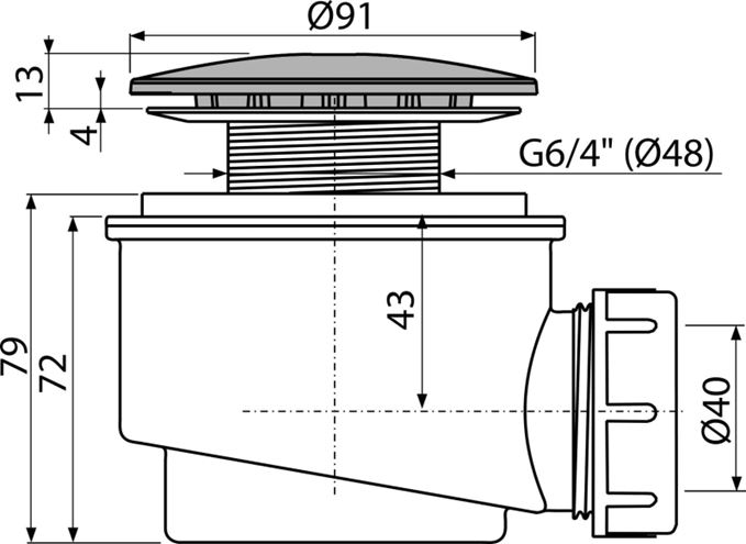 ALCA vaničkový sifón pr. 60 mm, chróm A47CR-60 Technický nákres