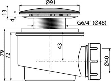 ALCA vaničkový sifón pr. 60 mm, chróm A47CR-60 Technický nákres
