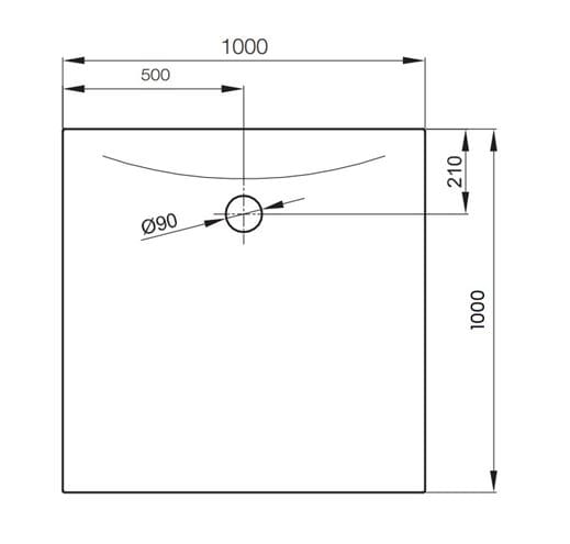 CONCEPT 300 sprchová vanička 100x100 cm, smaltovaná oceľ, bez nožičiek 33CV Technický nákres