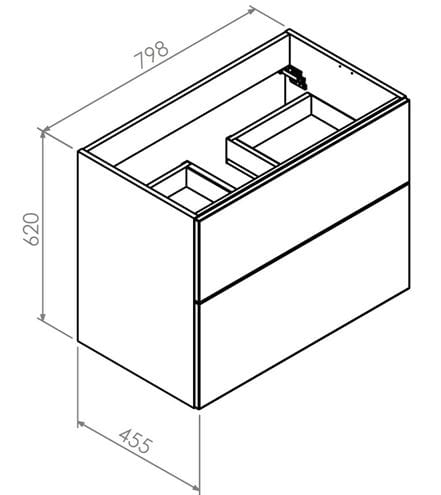 ORISTO NARVIK skrinka pod umývadlo 79,8x45,5x62 cm, 2 zásuvky, antracit NAR-080-L Technický nákres