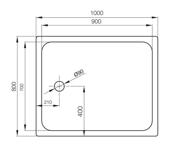 CONCEPT 200 sprchová vanička 100x80 cm, smaltovaná oceľ, bez nožičiek 05CV Technický nákres