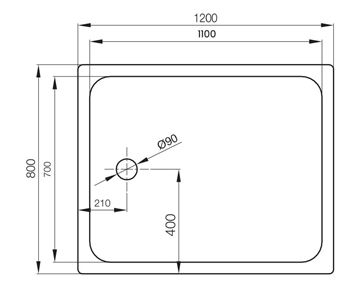 CONCEPT 200 sprchová vanička 120x80 cm, smaltovaná oceľ, bez nožičiek 08CV Technický nákres
