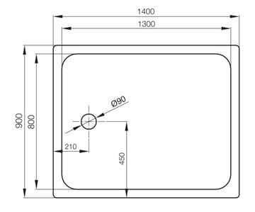 CONCEPT 200 sprchová vanička 140x90 cm, smaltovaná oceľ, bez nožičiek 14CV Technický nákres