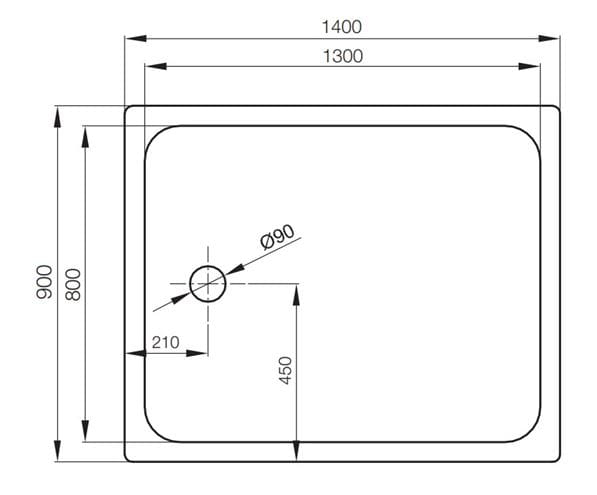 CONCEPT 200 sprchová vanička 140x90 cm, smaltovaná oceľ, bez nožičiek 14CV Technický nákres