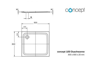 CONCEPT 100 sprchová vanička 80x80 cm, smaltovaná oceľ, bez nosiča 722715480001 Technický nákres