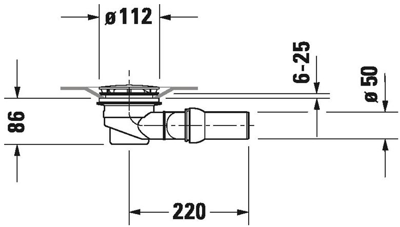 DURAVIT vaničkový sifón pr. 90 mm, chróm 790263000001000 Technický nákres