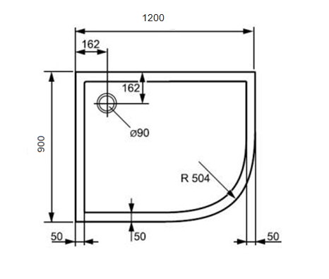 HÜPPE PURANO sprchová vanička 120x90 cm, R500, liaty mramor, bez nožičiek, s protišmykom 202147.055 Technický nákres