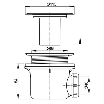 ROTH vaničkový sifón pr. 90 mm, chróm 8100014 Technický nákres