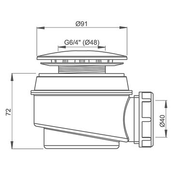 ROTH vaničkový sifón pr. 50/60 mm, chróm 8100002 Technický nákres