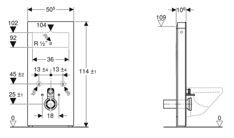 GEBERIT MONOLITH sanitárny modul pre WC 114 cm, sklo, biela 131.031.SI.5 Technický nákres