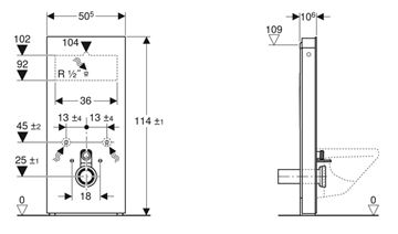 GEBERIT MONOLITH sanitárny modul pre WC 114 cm, sklo, biela 131.031.SI.5 Technický nákres