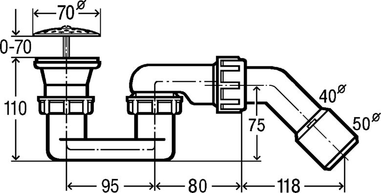 VIEGA 6821.45 vaničkový sifón pr. 52 mm, chróm 312121 Technický nákres