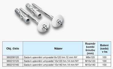 SOLIDA sada M8x120mm na upevnenie umývadiel, oceľ TH360208120 Technický nákres