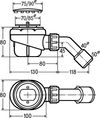 VIEGA DOMOPLEX 6928EX vaničkový sifón pr. 52 mm, chróm 364755 Technický nákres