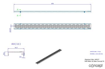 CONCEPT 50 perforovaný rošt WATER 878 mm, kartáčovaná nerez oceľ 449277 Technický nákres