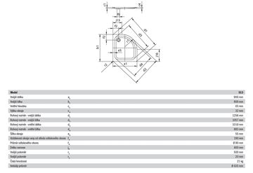 KALDEWEI ZIRKON 513-1 sprchová vanička 90x90 cm, R500, smaltovaná oceľ, bez nosiča, Perl Effekt, Antislip 452230003001 Technický nákres