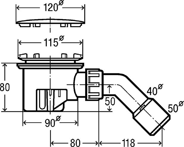 VIEGA TEMPOPLEX 6956EX vaničkový sifón pr. 90 mm, chróm 364786 Technický nákres