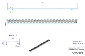 CONCEPT 50 perforovaný rošt WATER 978 mm, kartáčovaná nerez oceľ 449278 Technický nákres