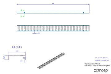 CONCEPT 50 perforovaný rošt WAVE 778 mm, čierna 449279 Technický nákres