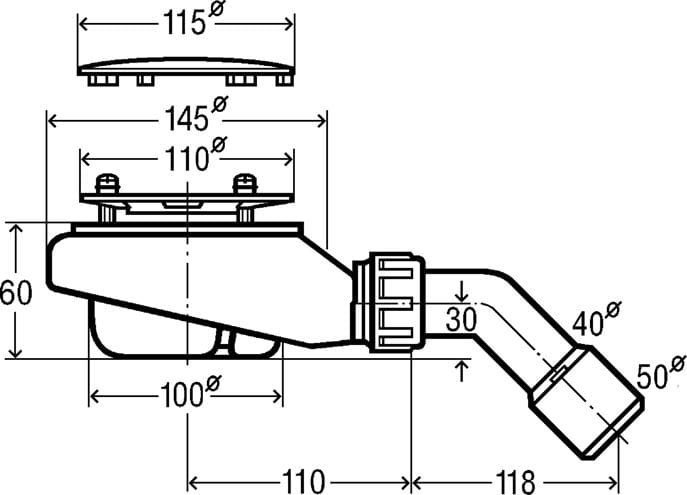 VIEGA TEMPOPLEX 6963 vaničkový sifón pr. 90 mm, chróm 634100 Technický nákres