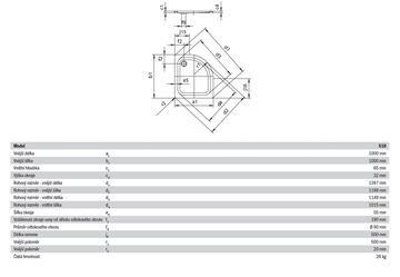 KALDEWEI ZIRKON 510-1 sprchová vanička 100x100 cm, R500, smaltovaná oceľ, bez nosiča 456400010001 Technický nákres