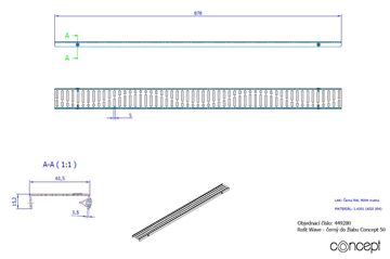 CONCEPT 50 perforovaný rošt WAVE 878 mm, čierna 449280 Technický nákres