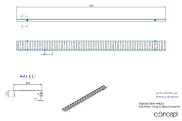 CONCEPT 50 perforovaný rošt WAVE 978 mm, čierna 449281 Technický nákres