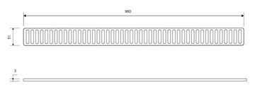 UNIDRAIN CLASSICLINE 1600 perforovaný rošt COLUMN 960 mm, kartáčovaná nerez oceľ 1602.1000 Technický nákres
