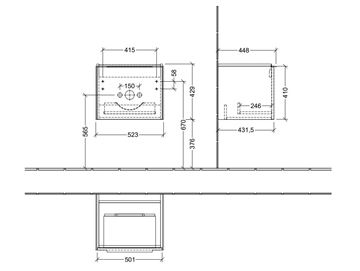 VILLEROY & BOCH VERITY EXCLUSIVE skrinka pod umývadlo 52,3x44,8x42,9 cm, 1 zásuvka, Graphite A69500VR Technický nákres