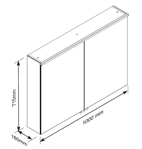 ORISTO GEO zrkadlová skrinka 100x71,5x17 cm, osvetlenie, s vypínačom PTA-UMC-100 Technický nákres