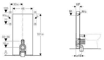 GEBERIT MONOLITH sanitárny modul pre WC 101 cm, sklo, biela 131.003.SI.5 Technický nákres