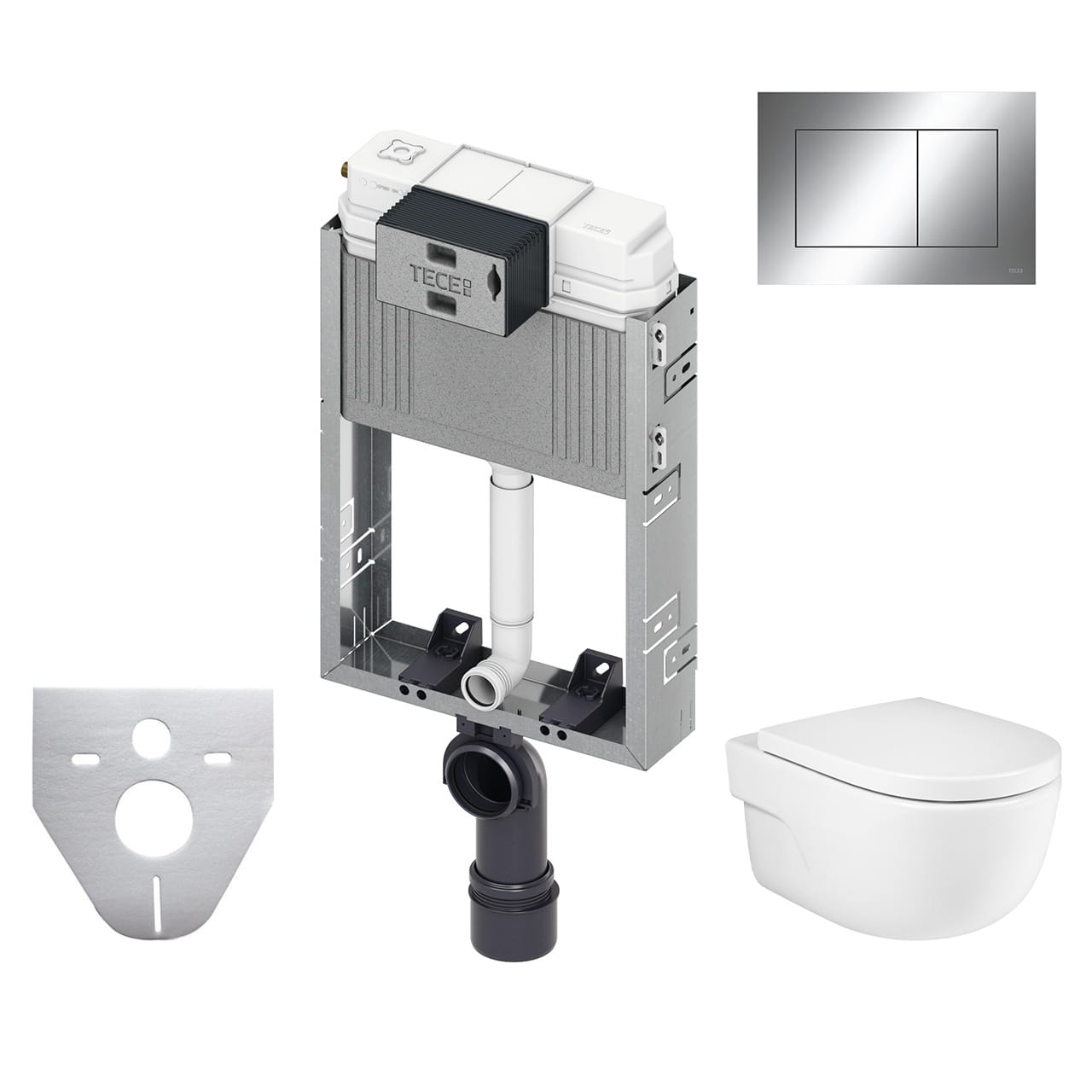ROCA MERIDIAN závesné WC s montážnym prvkom TECEbox, Rimless splachovanie, SoftClose sedátko, chrómové tlačidlo